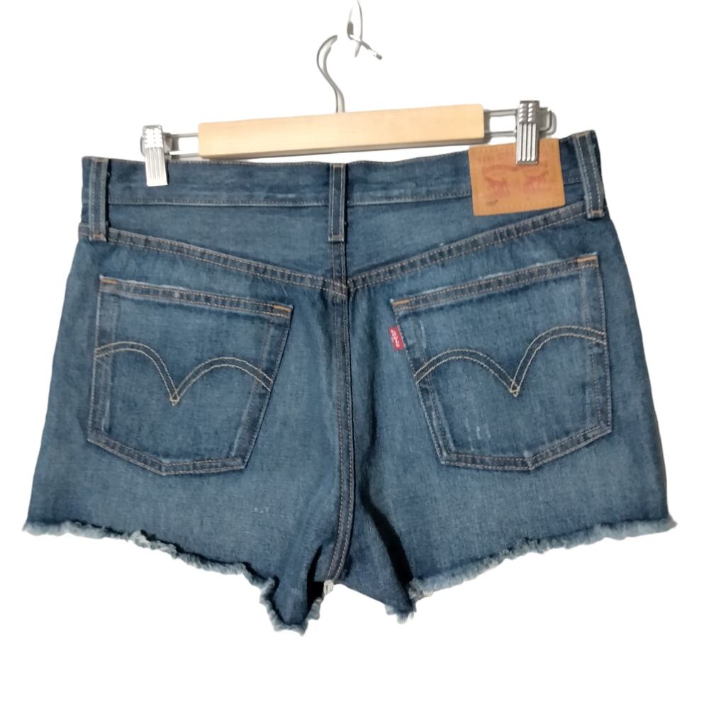 Levi's Premium 501 Sz 29 Button Fly Raw Hem Distressed Denim Jean Shorts - Picture 5 of 8